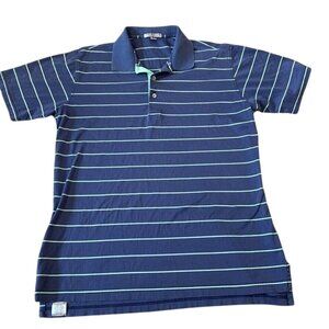 Peter Millar Polo Golf Shirt Men’s Size Large Blue Green Striped Tailored Fit